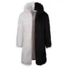 Men's Fur & Faux Mens Fashion Winter Punk Rock Coat Hooded Long Jacket Black White Patchwork Overcoat Men Cardigan