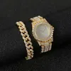 Наручные часы-браслет для женщин, кубинская цепочка с подвеской Iced Out, модный роскошный золотой комплект ювелирных изделий Relojes2803