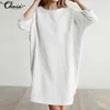 Celmia Women Long Shirt Cotton Linen Dress 3/4 Sleeve Pockets Vintage Dresses Ladies Casual Loose Solid Mini Vestidos Plus Size J190619