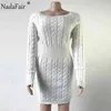 Nadafair Knitted Warm Sweater Dress Women Vestidos Pink Black Bodycon Mini Long Sleeve White Autumn Winter Dress Woman G1214
