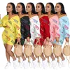 Plus size Women letter Outfits casual Sweatsuit shorts 2 piece sets long sleeve crop top+mini shorts summer clothes slim jogger suit 4565