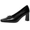 Dress Shoes ORCHA LISA 2021 Women Pumps Square Toe 8cm High Block Heels Genuine Leather Elegent Soft Comfy Classic Size 39 Date B2418