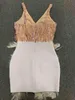 High Quality Pink White Feathers Rayon Bandage Dress Elegant Night Club Party Dress Vestidos X0521