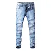 Erkek Kot LY Tasarımcı Moda Erkekler Retro Açık Mavi Elastik Slim Fit Yırtık Vintage Casual Denim Yıpranmış Delik Düz Pantolon