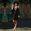 Kvinnors badkläder Slimming Black Tunic Bikini Cover-ups Sexig V-ringning av axelkvinnor plus Sie Summer Mini Dress Beach Wear Swim Suit Cover