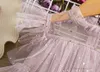 Sweet Girls star sequins gauze dresses summer kids lace falbala fly sleeve tiered tulle cake dress children princess clothings A721879