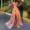 2021 Lovertjes Avondjurken Off Schouder Lange Mouwen Side Split Prom Celebrity Jurken Veer Sexy Plus Size Formele Feestjurk256F