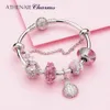 ATHENAIE 100% argento sterling 925 rosa perline di vetro di Murano fiore Charms Fit bracciale donna braccialetto collana gioielli regalo ragazza Q0531