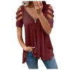 Tshirt Kobiety 2021 Kobiet Sexy V-Neck Collar Zipper Kolor Krótki Rękaw Fold Casual Topy Vintage Odzież Tee Koszula Femme Camisetas Y0629