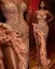 Elegant Evening Formell Klänning Sweetheart Major Beading Robes de Soirée Kristaller Sexiga Prom Lights Lår High Slits Sequined Tiered Ruffles Dresses