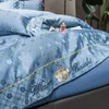 Set di biancheria da letto liscia in raso reale Biancheria da letto in argento blu Champagne Copripiumino con ricamo Queen King Size 220x240