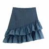 Kobiety Moda Solid Color Elastyczne Plisowane Ruffles Asymetrical Spódnica Faldas Mujer Panie Vestidos Chic Ruffles Skirts Qun560 210309