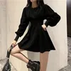 QWEEK Siyah Goth Gotik Elbise Yeni Hit Harajuku Uzun Kollu Bodycon Mini Elbise Kadınlar için Rahat Elbiseler Streetwear 210309