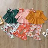 Ensembles de vêtements pour enfants filles tenues florales enfants robe à manches volantes hauts + pantalon évasé imprimé fleur + bandeau 3 pièces/ensemble printemps automne mode bébé vêtements