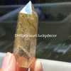 10st Real Tibet Himalayan High Altitude 6-sidigt singelterminerat guld Rutilated Crystal Point Tower Quartz Wand Obelisk 2-5cm slumpmässig storlek