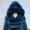 Pelliccia femminile Faux 2021 Real Long Cappotto con cappuccio Giacca naturale Plus Size Femmina Gilet invernali di alta qualità
