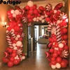 138 st julballong Garland Arch Kit med röda vita godisballonger stjärna globos för festdekoration 220225