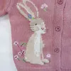 Baby Girls Cotton Knitted Cardigan Pink Color Cartoon Rabbit Embroidery Spring Autumn Sweater Kids Outerwear Top 211104