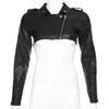 Iamty Zwart PU Leather Crop Jacket Street Wear Punk Stijl Damesjassen Lange mouwen Turn-Down Rits Korte Mode 211025