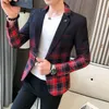 Luxe Bruiloft Zakelijke Kleding Mannelijke Blazers Masculino Lente Britse Stijl Geruite Blazer Voor Mannen Jasje Casual Jurk Jas