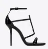 SUMMER WOMEN'S SANDALS Brand shoes Cassandra black patent leathers sandal opentoe with sexy thin heels ankle strap lady letter sandalies