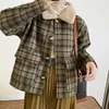 Veste courte en tweed à carreaux femmes Antumn hiver Vintage à manches longues col en fourrure de lapin épaissir manteau chaud 210607