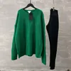 Brand Sweatshirt Designed Fresh Women's Green Ribbed Sweater Round Neck Kintted Sweaters Fair Size Fashion Color 14404