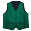 Men's Vests Mens Classic Green Solid Jacquard Folral Silk Waistcoat Handkerchief Tie Vest Suit Pocket Square Set Barry.Wang Desingers