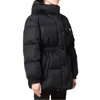 Jaqueta Top Down com capuz Jaquetas de inverno Casacos Moda Quente Parkas Com Cinto Lady Algodão Casaco Outerwear Grande Bolso