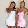 Sexy White Cami Dress Baby Letter Rhinestones Summer 2021 Club Party Outfits Women Spaghetti Strap Bodycon Mini Tight Dress Y2K Y220304