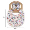 2 Sets/Lot Flower Print Embroidery Baby Bibs Headbands Bow Tie Scarf Bandana Double Side Toddler Saliva Towel Feeding Burp Cloth 211117