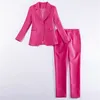 Herbst Rose Rot Anzug Büro Weibliche Temperament Neun-punkt Hosen Mode 2-stück Hohe Qualität Business-kleidung frauen 210527