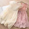Baby Princess Lace Dress 2021 Summer 3-6 8 10 12 Years Teenager Children Little Kids Wedding Party Short Sleeve Dress For Girls G1129