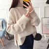 Moda Gruba High Collar Czerwony Różowy Sweter Dzianiny Kobiety Topy Jesień Zima Luźna 3 Kolor Dzianiny Turtleneck Pullover Damper 210918