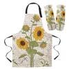 Aprons Daily Cleaning Apron Set Damask Pattern Sunflower Bee Chef Waiter Anti-oil Kids Cooking Gardening Work Sleeve Cover