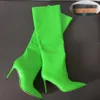 Damen-Herbststiefel, neue spitze Stiefel mit ultrahohem Absatz, fluoreszierender grüner Stein, 3443, hohe Röhrenstiefel, Damenabsätze, sexy