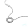 Luxus- Blue Sea Legend Stil Dame 100% 925 Sterling Silber Halskette Glänzend Zirkon Runde Anhänger Charming Frau Schmuck Geschenk Großhandel