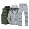 Men Tracksuit Outfit Sweat Suit Winter's Clothing Set 3 Pieces Vest Hoodie Set Fleece Zipper Casual Sport Sweatpant 220107