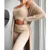 Designer-Damen-Teddy-Lounge-Wear-Set, 3-teiliges Damen-Trainingsanzug, Fleece-Pyjama, Strickjacke2354094