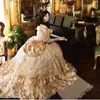 Готическая викторианская суета свадебное платье золотое кружево аппликация цветочный вампир мяч маскарад гот 19 века невеста платье