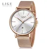 Lige Womens Klockor Toppmärke Lyx Vattentät Klocka Mode Ladies Rostfritt Stål Ultra-Tunna Casual Armbandsur Quartz Clock Q0524