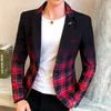 Мужские пиджаки Spring Colorblock Plaid Blazer Men Slim Casual Blazers Свадебное деловое платье для вечеринки мужские Coats 5xl