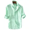 Chemises à manches longues en lin pur pour hommes, vêtements de marque, 5 couleurs, blanc uni, 100%, camisa211m, S-3XL