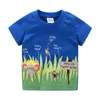 Été 2-10T Vêtements d'anniversaire pour enfants Dinosaur Car Striped Print Short Sleeve Basic Tops Cartoon T Shirt Pour Enfants Garçon 210701