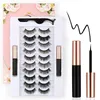 Vente en gros 3D Natural Lashes 10 paires de cils magnétiques Pince à épiler liquide Eyeliner 3 en 1 Boîte réutilisable sans colle Maquillage Cils