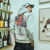Хип-хоп Мужская толстовка толстовки Призрак Китайский персонаж Принт Harajuku Streetwear осень Повседневная черная пуловер хлопок 220325