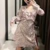 Women Dress Zabra Printed Ruffled V-neck Elegant Fashion Casual MIni Woman Dresses Femme Robe Ropa Mujer Vestidos 210709