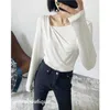 WOMENGAGA Primavera Estate Bianco Sottile Spalle Bottomed Supera i t T-Shirt Manica Lunga Top Femminile Coreano T4UJ 210603