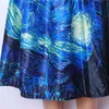 ファッションサテンの女性ビンテージヴァンゴッホ星空油絵3DプリントハイウエストスカートロカビリーツレトロPUFF SK057 210619