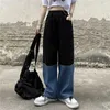 Jeans pour femmes Y2K Streetwear Vintage élastique taille haute jambe large pantalon Harajuku épissage droit Baggy Denim pantalon 210809